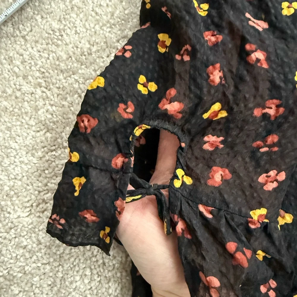 Madewell Silk Black Blouse with Red and Yellow Floral Print - Picture 6 of 10